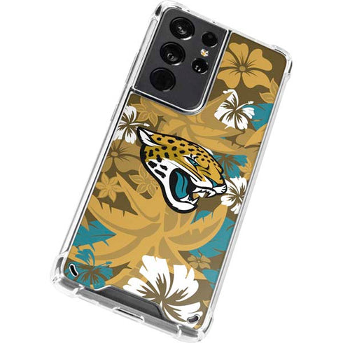 NFL Jacksonville Jaguars Tropical Print Galaxy S21 Ultra 5G Clear Case