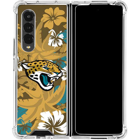 NFL Jacksonville Jaguars Tropical Print Galaxy Z Fold4 5G Clear Case