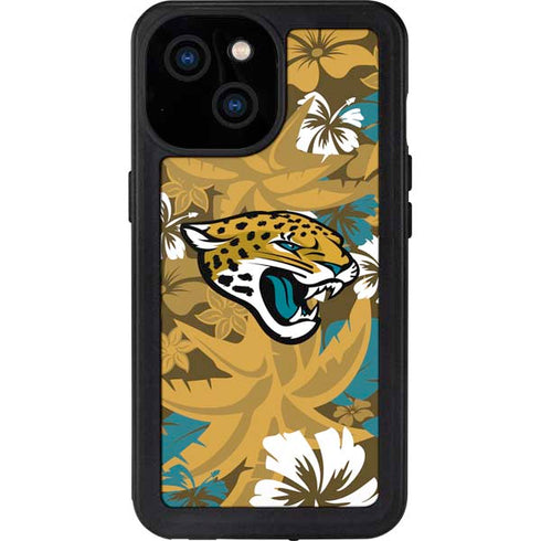 NFL Jacksonville Jaguars Tropical Print iPhone 13 Mini Waterproof Case
