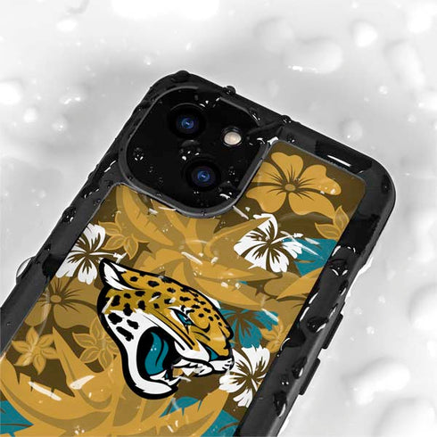 NFL Jacksonville Jaguars Tropical Print iPhone 13 Mini Waterproof Case