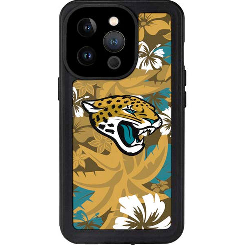 NFL Jacksonville Jaguars Tropical Print iPhone 14 Pro Waterproof Case