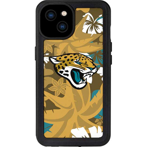 NFL Jacksonville Jaguars Tropical Print iPhone 15 Plus Waterproof Case