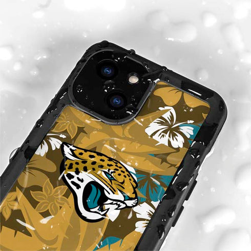 NFL Jacksonville Jaguars Tropical Print iPhone 15 Plus Waterproof Case