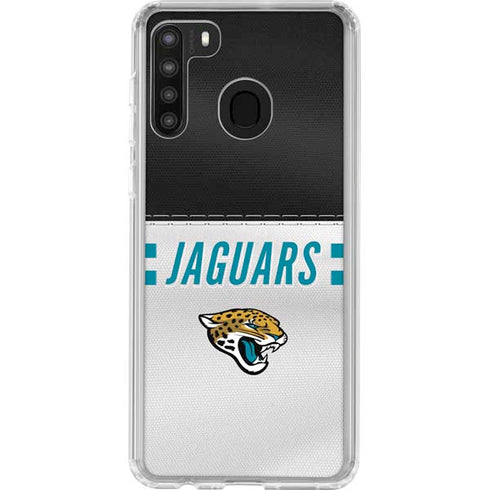 NFL Jacksonville Jaguars White Striped Galaxy A21 Clear Case