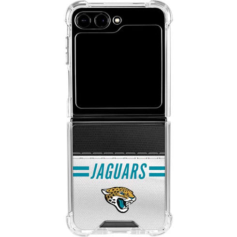 NFL Jacksonville Jaguars White Striped Galaxy Z Flip5 5G Clear Case
