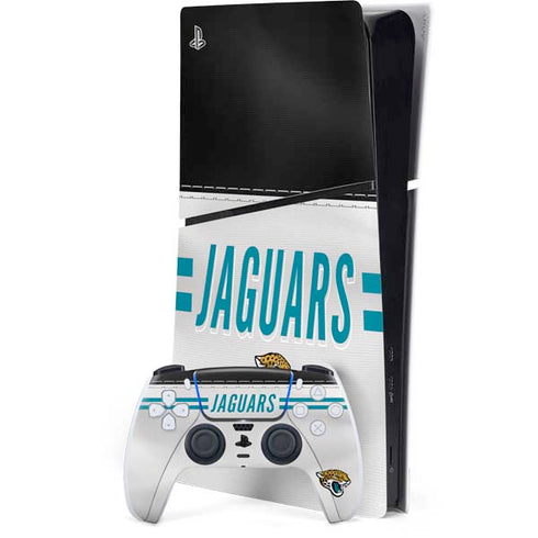 NFL Jacksonville Jaguars White Striped PS5 Slim Digital Edition Bundle Skin
