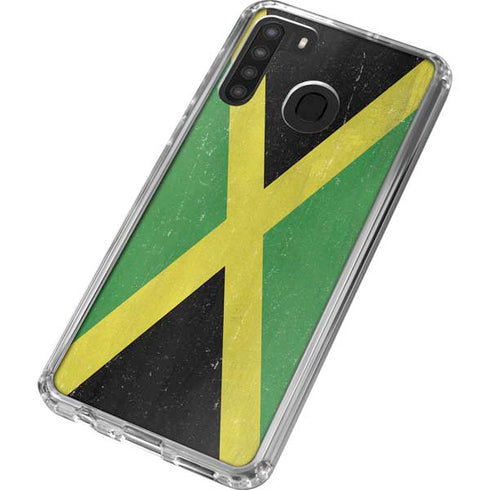 Jamaica Flag Distressed Galaxy A21 Clear Case