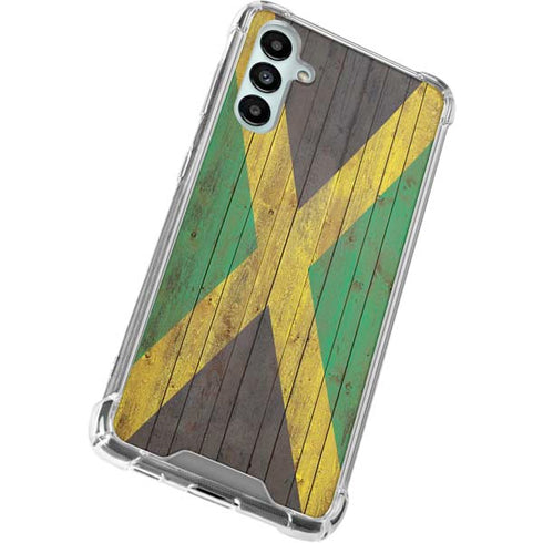 Jamaican Flag Dark Wood Galaxy A14 5G Clear Case