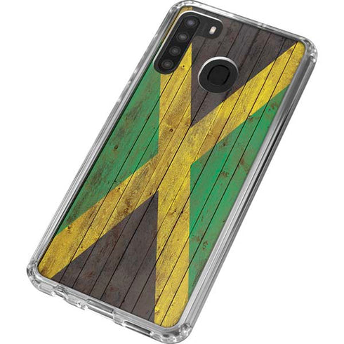 Jamaican Flag Dark Wood Galaxy A21 Clear Case