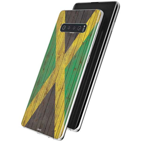 Jamaican Flag Dark Wood Galaxy S10 Skin