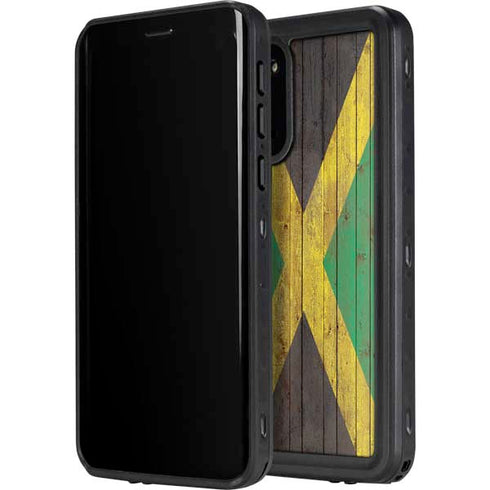 Jamaican Flag Dark Wood Galaxy S20 Plus Waterproof Case