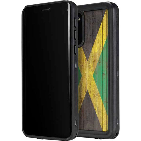 Jamaican Flag Dark Wood Galaxy S20 Waterproof Case