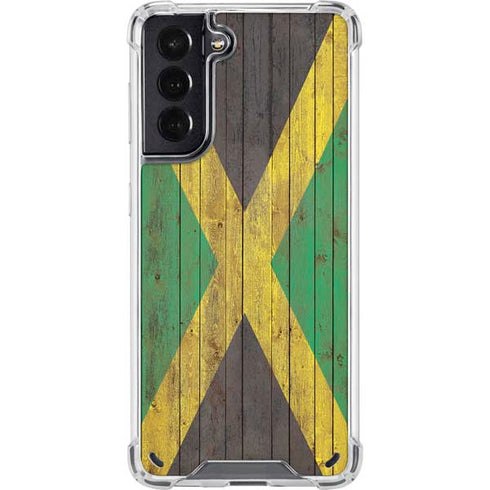 Jamaican Flag Dark Wood Galaxy S21 5G Clear Case