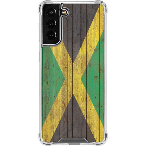 Jamaican Flag Dark Wood Galaxy S21 FE Clear Case