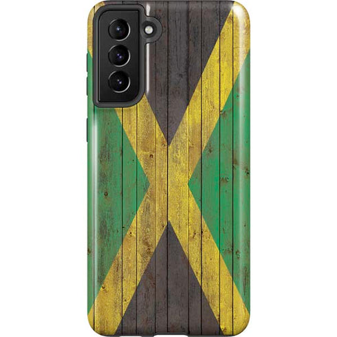 Jamaican Flag Dark Wood Galaxy S21 FE Pro Case