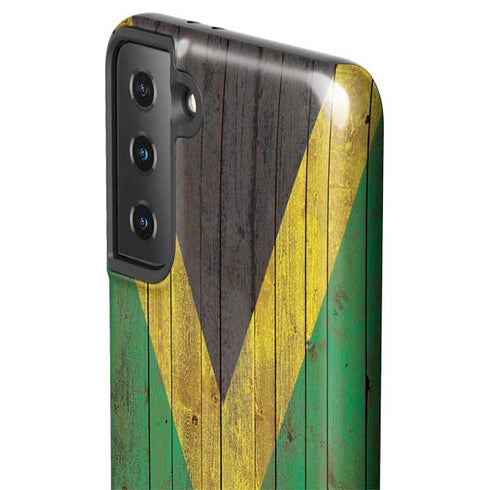 Jamaican Flag Dark Wood Galaxy S21 FE Pro Case