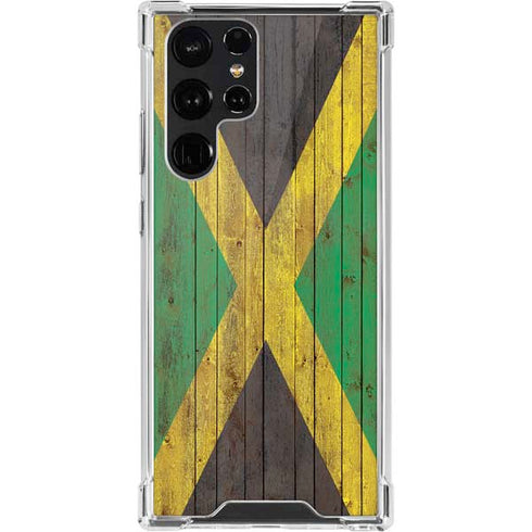 Jamaican Flag Dark Wood Galaxy S22 Ultra Clear Case