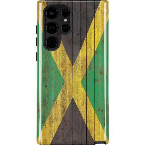 Jamaican Flag Dark Wood Galaxy S22 Ultra Pro Case