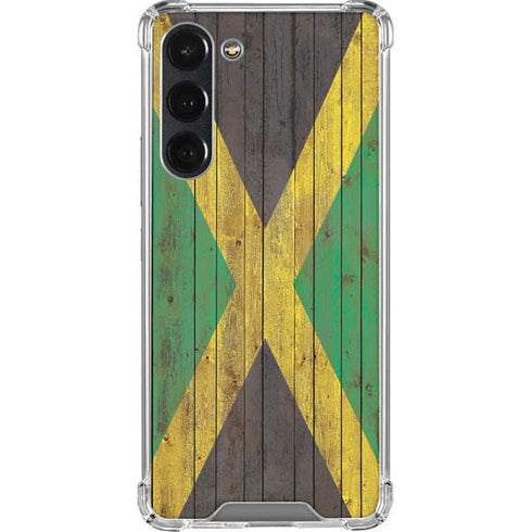 Jamaican Flag Dark Wood Galaxy S23 Plus Clear Case