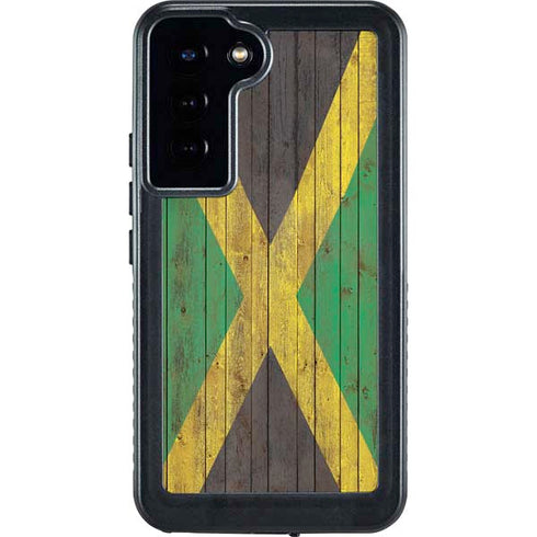 Jamaican Flag Dark Wood Galaxy S23 Plus Waterproof Case