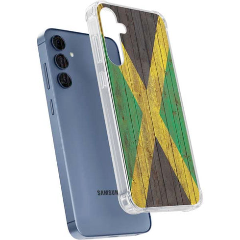 Jamaican Flag Dark Wood Galaxy S24 Clear Case