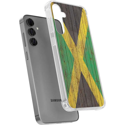Jamaican Flag Dark Wood Galaxy S24 Plus Clear Case