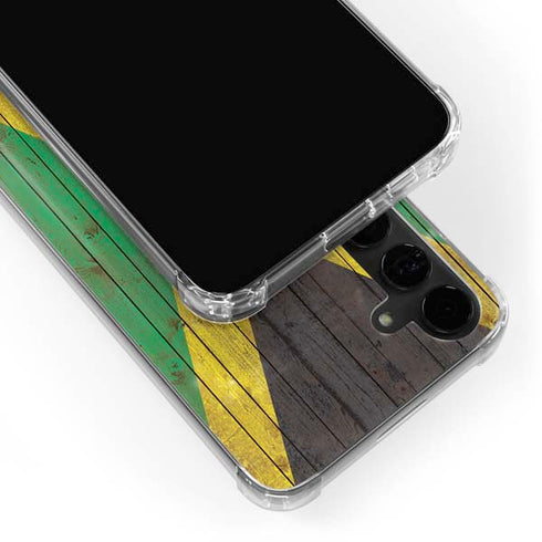 Jamaican Flag Dark Wood Galaxy S24 Plus Clear Case