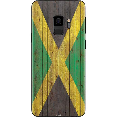 Jamaican Flag Dark Wood Galaxy S9 Skin