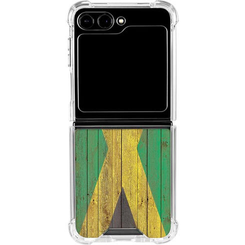 Jamaican Flag Dark Wood Galaxy Z Flip5 5G Clear Case