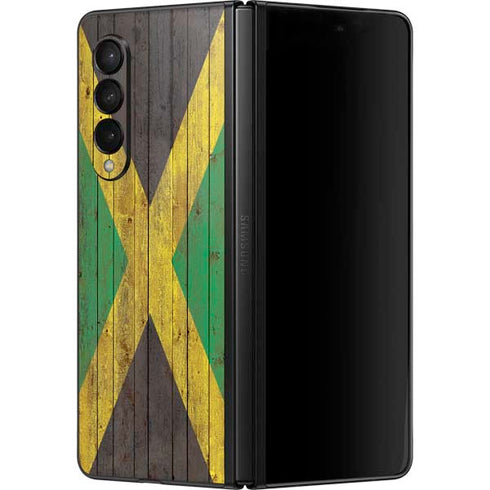 Jamaican Flag Dark Wood Galaxy Z Fold3 5G Skin