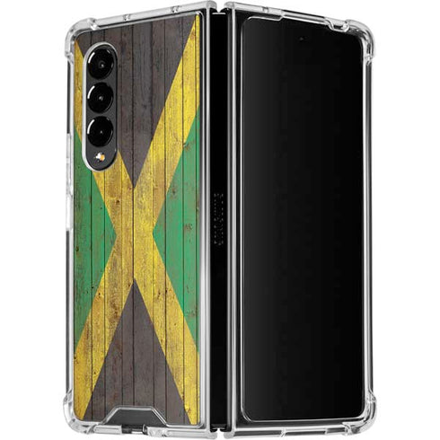 Jamaican Flag Dark Wood Galaxy Z Fold4 5G Clear Case