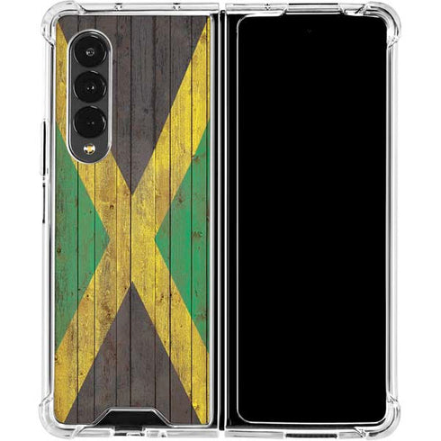 Jamaican Flag Dark Wood Galaxy Z Fold4 5G Clear Case