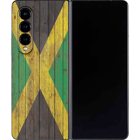 Jamaican Flag Dark Wood Galaxy Z Fold4 5G Skin