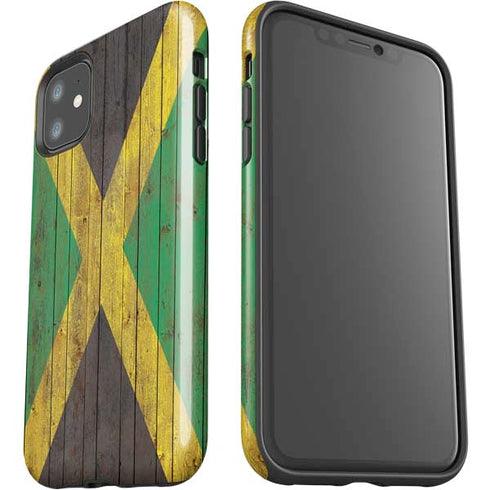 Jamaican Flag Dark Wood iPhone 11 Impact Case
