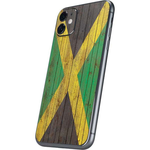 Jamaican Flag Dark Wood iPhone 11 Skin