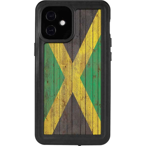 Jamaican Flag Dark Wood iPhone 12 Mini Waterproof Case