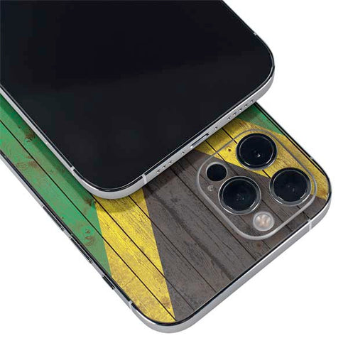 Jamaican Flag Dark Wood iPhone 12 Pro Skin