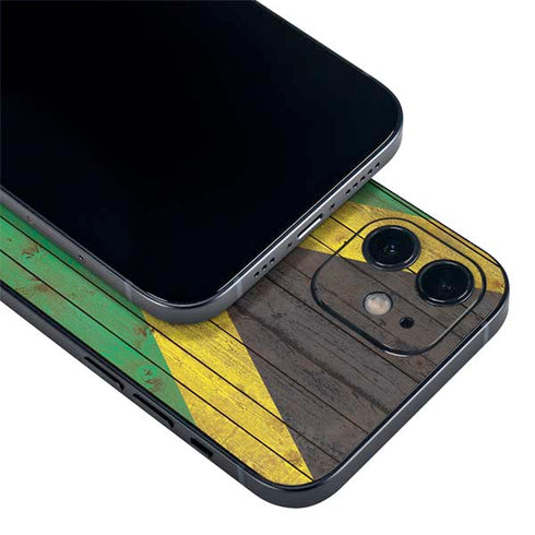 Jamaican Flag Dark Wood iPhone 12 Skin
