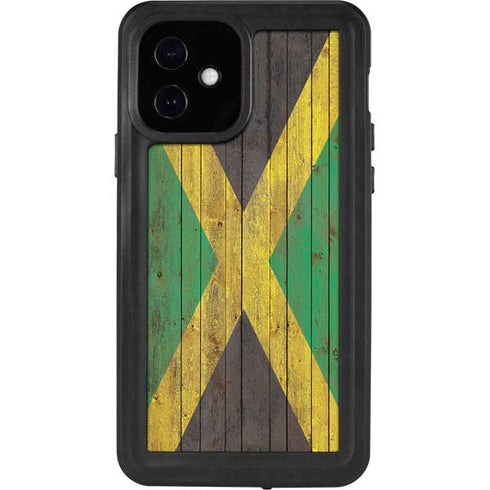 Jamaican Flag Dark Wood iPhone 12 Waterproof Case