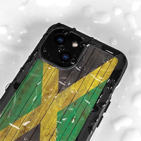 Jamaican Flag Dark Wood iPhone 13 Mini Waterproof Case