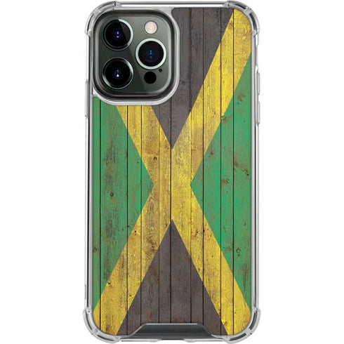 Jamaican Flag Dark Wood iPhone 13 Pro Max Clear Case