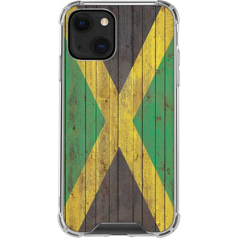 Jamaican Flag Dark Wood iPhone 14 Clear Case