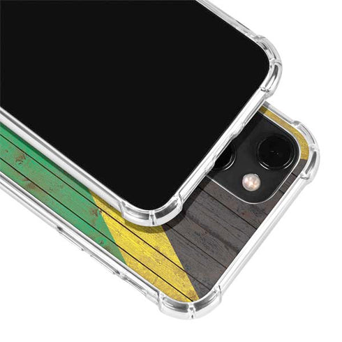 Jamaican Flag Dark Wood iPhone 14 Clear Case