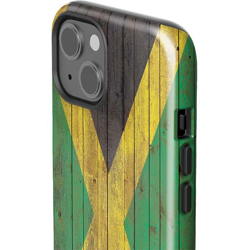 Jamaican Flag Dark Wood iPhone 14 Plus Impact Case