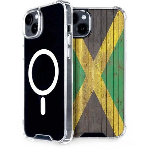 Jamaican Flag Dark Wood iPhone 15 MagSafe Case