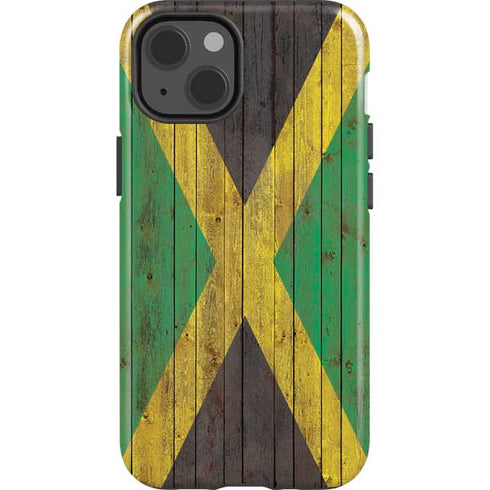 Jamaican Flag Dark Wood iPhone 14 Impact Case