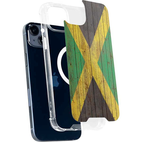 Jamaican Flag Dark Wood iPhone 15 Plus MagSafe Case
