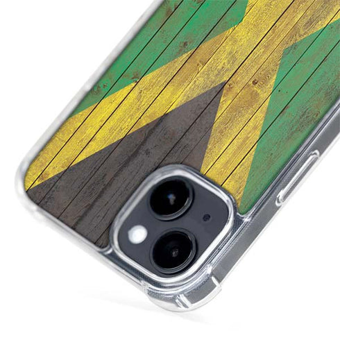 Jamaican Flag Dark Wood iPhone 15 Plus MagSafe Case