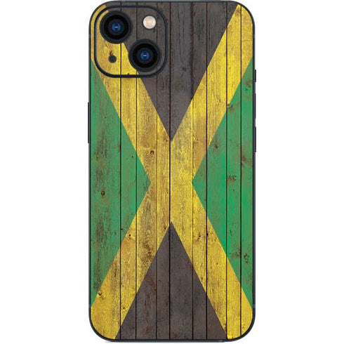 Jamaican Flag Dark Wood iPhone 15 Plus Skin