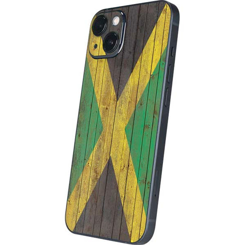 Jamaican Flag Dark Wood iPhone 15 Plus Skin